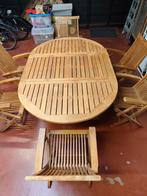 Verstelbare tuintafelset, Tuin en Terras, Ophalen, 6 zitplaatsen, Teakhout, Zo goed als nieuw