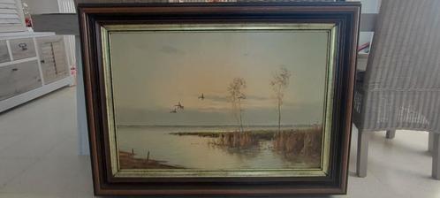 Originele olie schilderij landschap met wegvliegende eenden, Antiek en Kunst, Kunst | Schilderijen | Modern, Ophalen