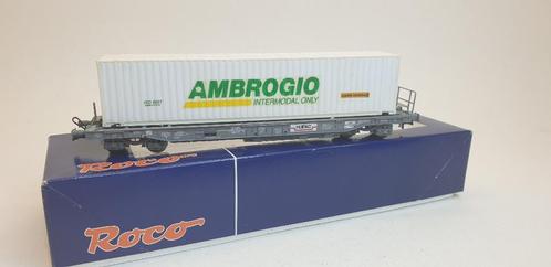 Roco containerdraagwagon met container "AMBROGIO", Hobby en Vrije tijd, Modeltreinen | H0, Gebruikt, Wagon, Gelijkstroom, Roco