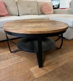 Belle table de salon ronde en bois exotique et fer forgé, Enlèvement