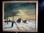 (André) De Man (1925-2002) - Winters landschap met woonwagen, Ophalen of Verzenden