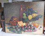 Decoratief groot oud schilderij oileverf stilleven fruit, Antiek en Kunst, Ophalen of Verzenden