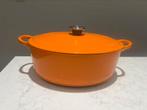 Le Creuset ovaal tradition 27 cm Harmonic Orange, Gebruikt, Ophalen of Verzenden, Koekenpan of Braadpan, Gietijzer