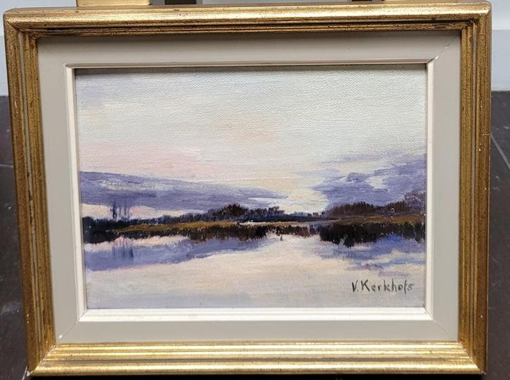 Vic KERKHOFS, sfeervolle zonsondergang, Antiek en Kunst, Kunst | Schilderijen | Klassiek, Ophalen of Verzenden