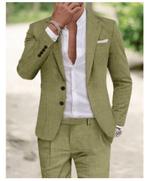 Heren Linnen Pak Olijfgroen XL - nieuw, Verzenden, Nieuw, Maat 56/58 (XL), Groen