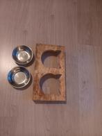 Drink + eetbakje voor katten, op mooie houten plank, Dieren en Toebehoren, Ophalen