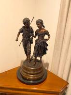 Bronzen beeld op marmeren sokkel, Antiek en Kunst, Ophalen