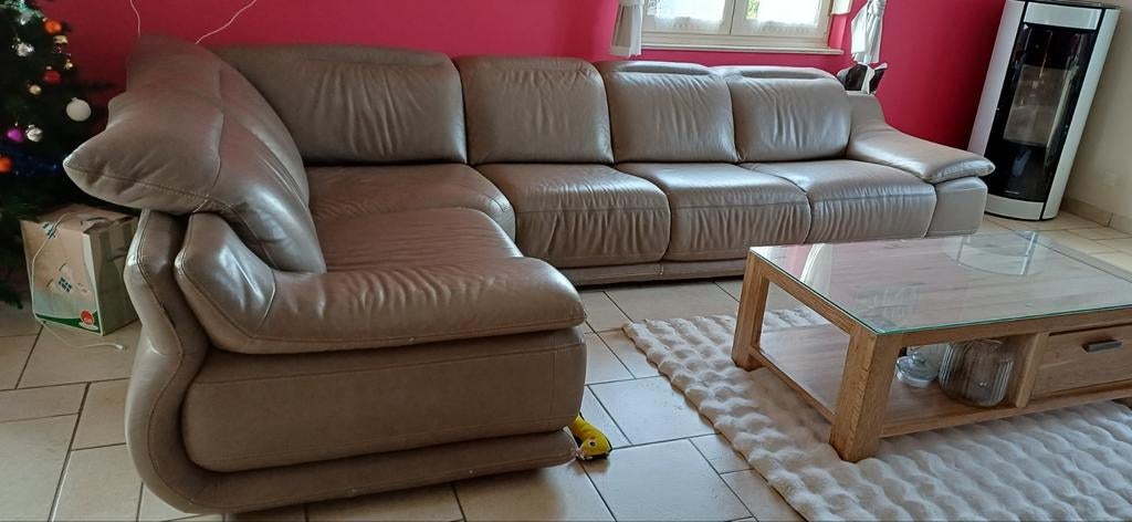 Salon en coin en cuir couleur taupe de marque Chateau d Ax., Maison & Meubles, Enlèvement, Utilisé, Cuir