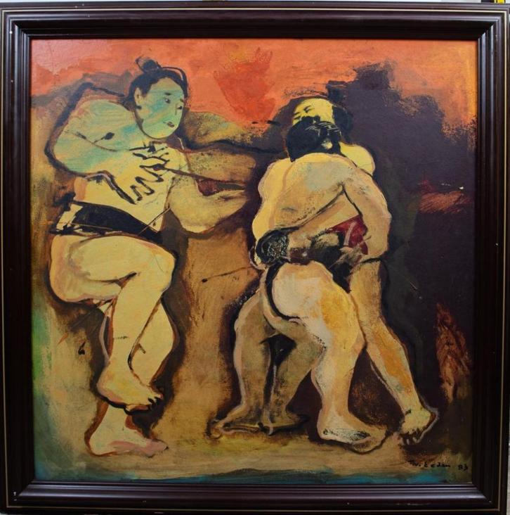 Frits van Eeden  1944 - 2022   Sumo-worstelaars, Antiek en Kunst, Kunst | Schilderijen | Klassiek, Ophalen