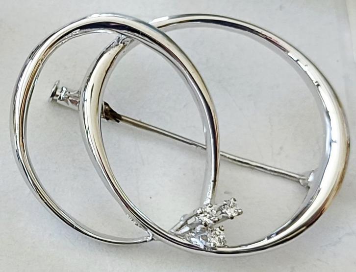 Broche en argent 925 circulaire + 3 zircons, Bijoux, Sacs & Beauté, Broches, Neuf, Argent, Argent, 4 à 7 cm, Avec pierre précieuse