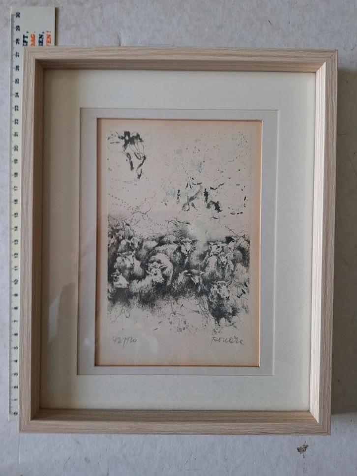 Originele litho Pavel Roucka "Kudde schapen ", Antiek en Kunst, Kunst | Litho's en Zeefdrukken, Ophalen of Verzenden