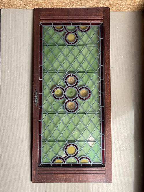 Glas in lood in lood - in houten frame, Antiek en Kunst, Curiosa en Brocante, Ophalen