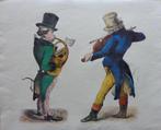 ONBEKEND / TWEE MUZIKANTEN/ KLEURGRAVURE / 40x49cm, Antiek en Kunst, Kunst | Etsen en Gravures, Ophalen of Verzenden