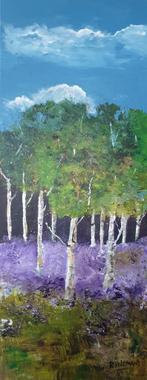 Berkenbos, acrylverfschilderij 100x40 cm., Enlèvement ou Envoi