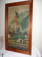 Oud schilderij 1947 gesigneerd J.H. DAVIN Interlaken Kirche, Antiek en Kunst, Ophalen