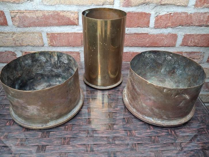 ik bied aan = 3 oude koperen hulzen 1915-1916, Verzamelen, Militaria | Algemeen, Landmacht, Overige typen, Ophalen of Verzenden