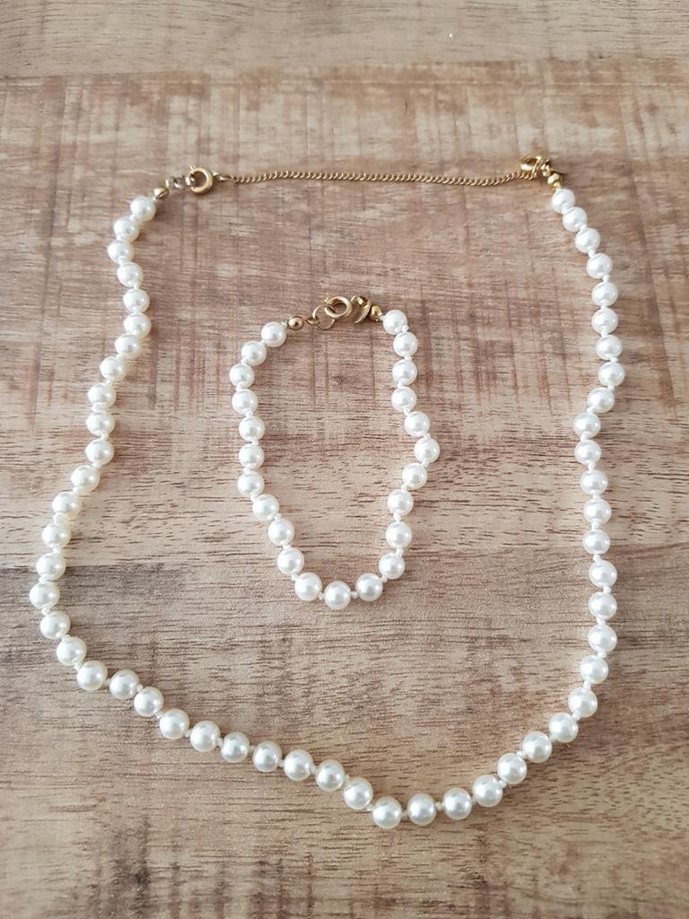 Parelmoer ketting met armband, Handtassen en Accessoires, Kettingen, Ophalen, Zo goed als nieuw