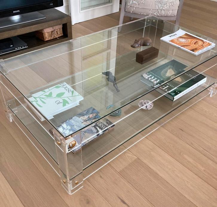 Salontafel van plexi/kristal uit de jaren 80, Huis en Inrichting, Tafels | Salontafels, Zo goed als nieuw, Glas, Ophalen of Verzenden