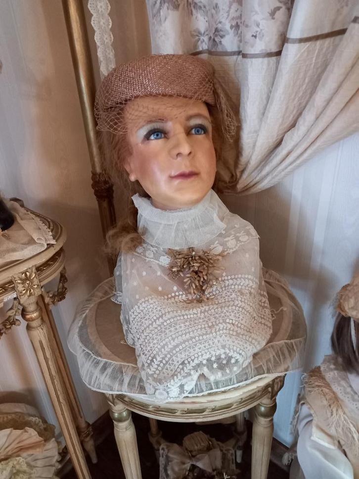 Antiek Wassen Buste, Ingeplant Haar, Glazen Ogen, VERKOCHT, Antiek en Kunst, Curiosa en Brocante, Ophalen of Verzenden