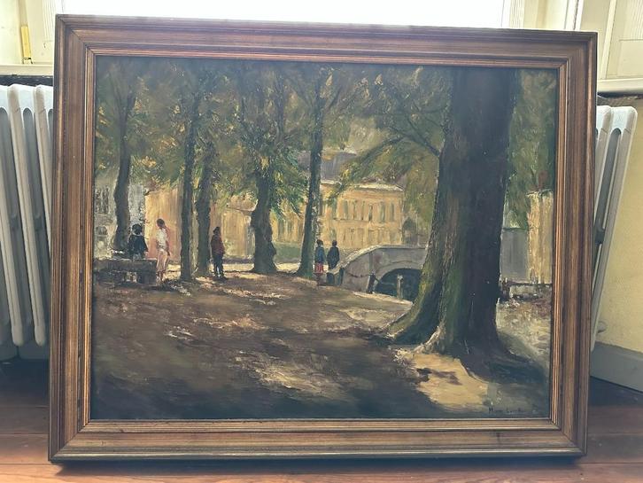 schilderij - olie op doek - tafereel Brugge (Dijver), Antiek en Kunst, Kunst | Schilderijen | Klassiek, Ophalen
