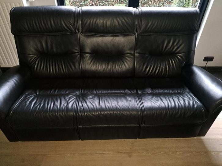 Complete Zwart Lederen salon Recor, Huis en Inrichting, Zetels | Complete zithoeken, Gebruikt, Leer, Ophalen