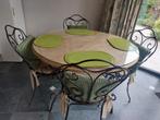 Smeedijzeren tafel met houten blad, Huis en Inrichting, Ophalen, Gebruikt