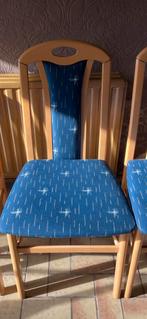 4 stoelen beuk met blauwe stoffering., Huis en Inrichting, Stoelen, Vier, Gebruikt, Ophalen of Verzenden, Hout