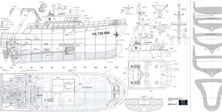  Bouwplan van een Hektrawler, Hobby en Vrije tijd, Modelbouw | Boten en Schepen, Nieuw, Verzenden