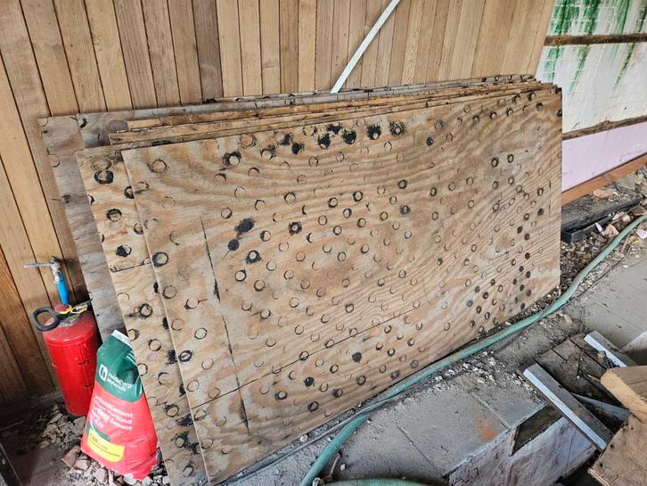 Platen multiplex 45stuks van oud dak, Doe-het-zelf en Bouw, Hout en Planken, Gebruikt, 200 tot 250 cm, Minder dan 25 mm, Ophalen