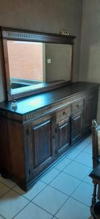Eetplaats met spiegel en 6 stoelen donker bruin, Antiek en Kunst, Ophalen