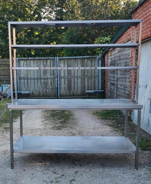Inox werktafel met schap + chef rek 3 schappen, Zakelijke goederen, Horeca | Keukenapparatuur, Inox Meubilair, Gebruikt, Ophalen of Verzenden