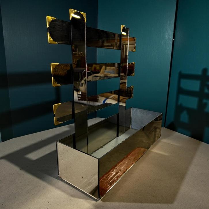 Vintage bloembak / bloempot in spiegelglas, Tuin en Terras, Bloembakken en Plantenbakken, Gebruikt, Ophalen of Verzenden