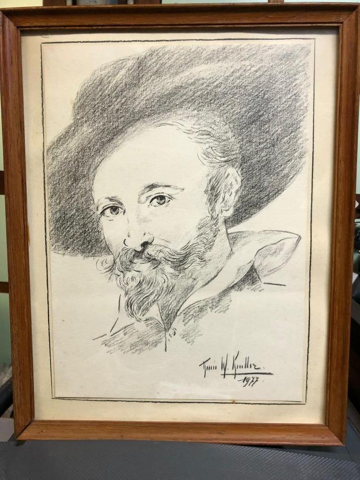 pentekening in kader, Antiek en Kunst, Kunst | Tekeningen en Fotografie, Ophalen of Verzenden