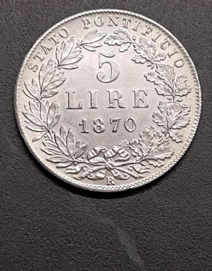 5 Lire 1870 Stato Pontificio KOPIE, Postzegels en Munten, Munten | Europa | Niet-Euromunten, Losse munt, Italië, Verzenden