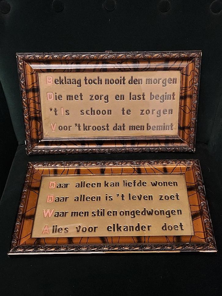 2 x Wijze woorden in gouden glans!, Antiek en Kunst, Curiosa en Brocante, Ophalen of Verzenden