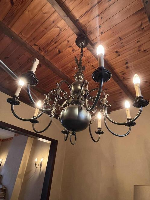 Lustre vintage 8 branches style château, Huis en Inrichting, Lampen | Kroonluchters, Zo goed als nieuw, Metaal, Ophalen