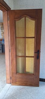 5 eiken houten binnendeuren met geel retro ingezet glas, Ophalen, Gebruikt, Glas