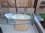 Tafel op centrale voet . Glazen tafelblad., Huis en Inrichting, Tafels | Salontafels, Ophalen of Verzenden