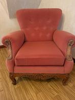 Vintage fauteuils met houtwerk in roze Velours, Maison & Meubles, Canapés | Salons, Moins de 75 cm, Klassiek, Moins de 150 cm