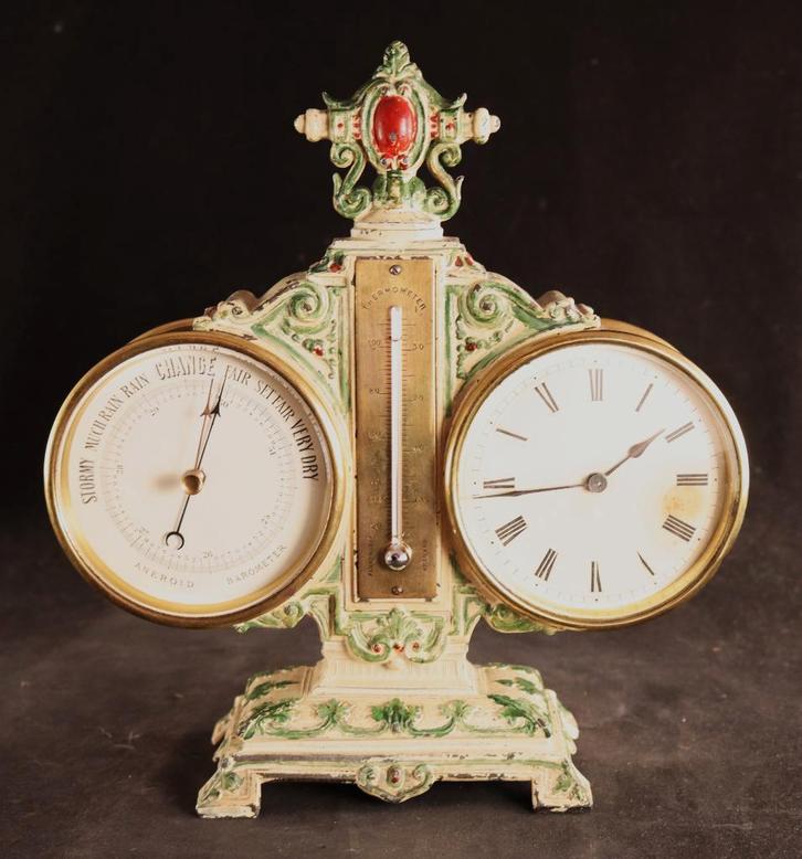 Antieke klok met barometer, Antiek en Kunst, Antiek | Klokken, Ophalen of Verzenden