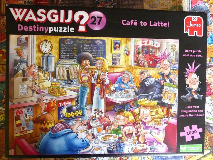 Puzzel Jumbo WASGIJ Destiny puzzle - Café to Latte! 1000 st, Hobby en Vrije tijd, Denksport en Puzzels, Zo goed als nieuw, Legpuzzel