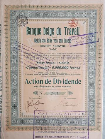 Banque Belge du Travail - action de dividende - Gand - 1923  beschikbaar voor biedingen