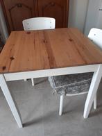 keukentafel, Tafelblad antiek gebeits, tafelpoten Wit gebeits, 50 à 100 cm, Carré, Jusqu'à deux personnes