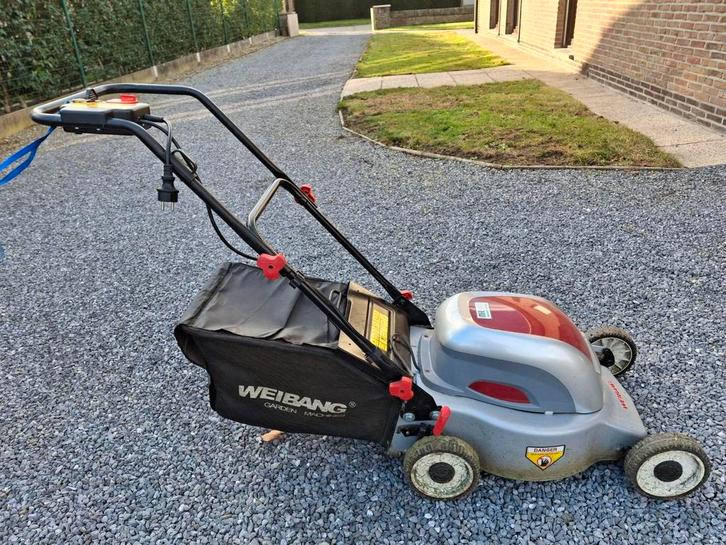 Elektrische grasmachine Weibang, Tuin en Terras, Grasmaaiers, Gebruikt, Elektrische grasmaaier, Opvangzak, Ophalen