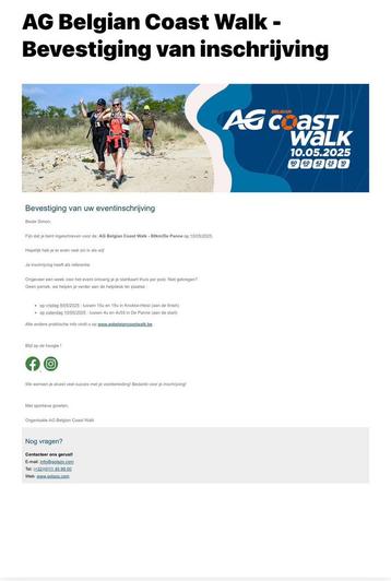 2 tickets AG Coast Walk 10 mei 2025 - 80 km aan 40€!!! beschikbaar voor biedingen