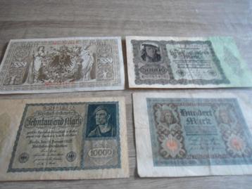 Set van 4 oude Duitse gebruikte bankbiljetten beschikbaar voor biedingen