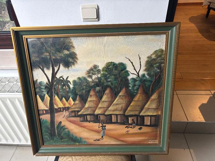 Composition narrative d'un village africain, Antiquités & Art, Art | Peinture | Classique, Enlèvement