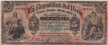 Pérou, 5 Soles, 1879
