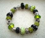 Armband met bedels limegroen-zwart PSE083, Handtassen en Accessoires, Verzenden, Nieuw, Elastiek, Met strass