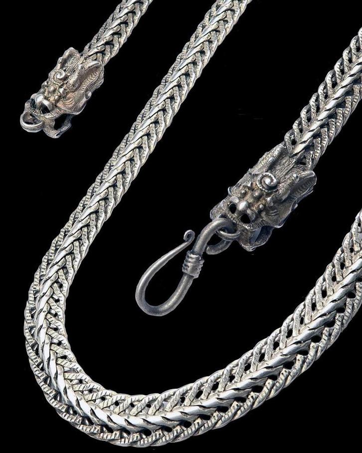 Collier dragon argent et alliage, Handtassen en Accessoires, Kettingen, Zo goed als nieuw, Zilver, Geel, Ophalen of Verzenden
